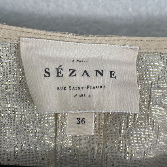 Sezane Womens 4 US Metallic Button Up Blouse 3/4 Ruched Sleeve Shirt Top - Picture 7 of 13